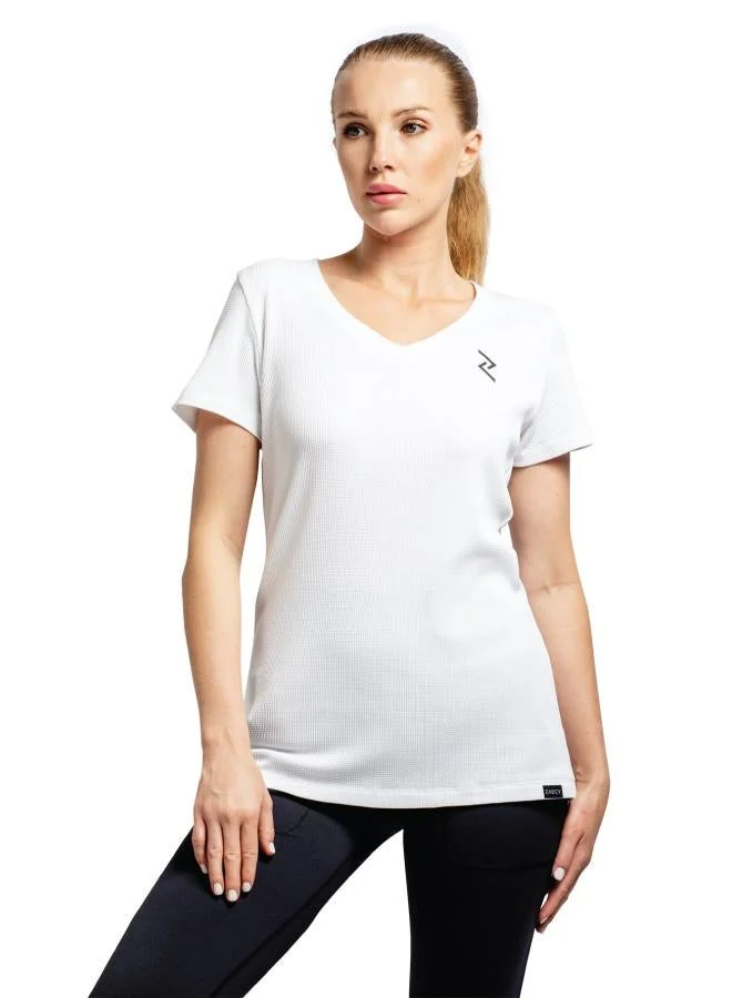 زيسي تي شيرت نسائي برقبة على شكل حرف  من نسيج الوافل